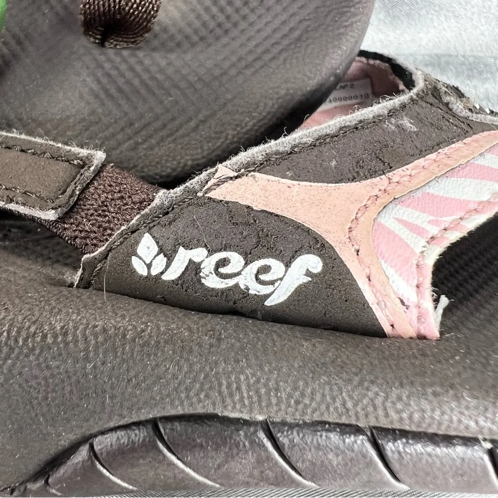 Reef Toddler Girls Lil Slap‎ II Flip Flops Size 3 / 4 Slingback Brown Pink Beach